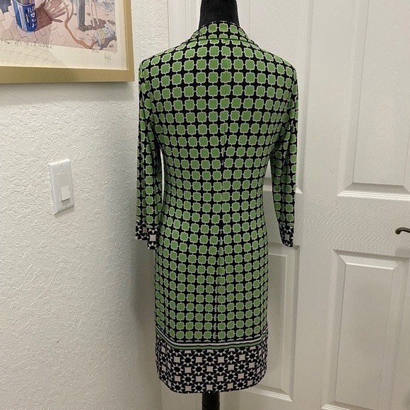 Donna Morgan Geometric Print Shift Dress Size 6 | Green & Navy Career Dress