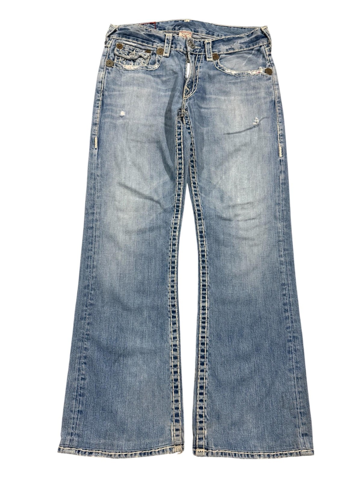 True Religion Billy Super T Jeans Light Wash Distressed Bootcut Y2K Denim 33