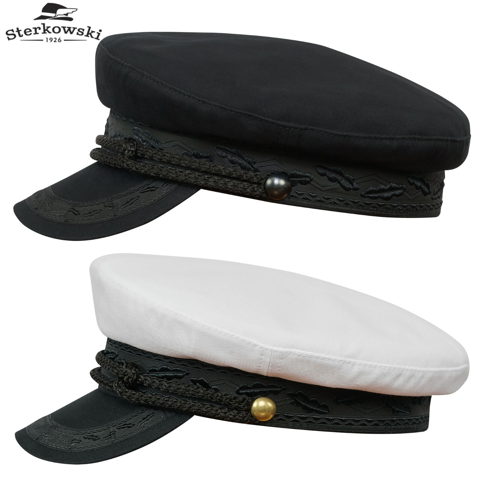 Sterkowski KASHUBIA 3 Cotton Captains Cap Mariner Fisherman Yachting White Black