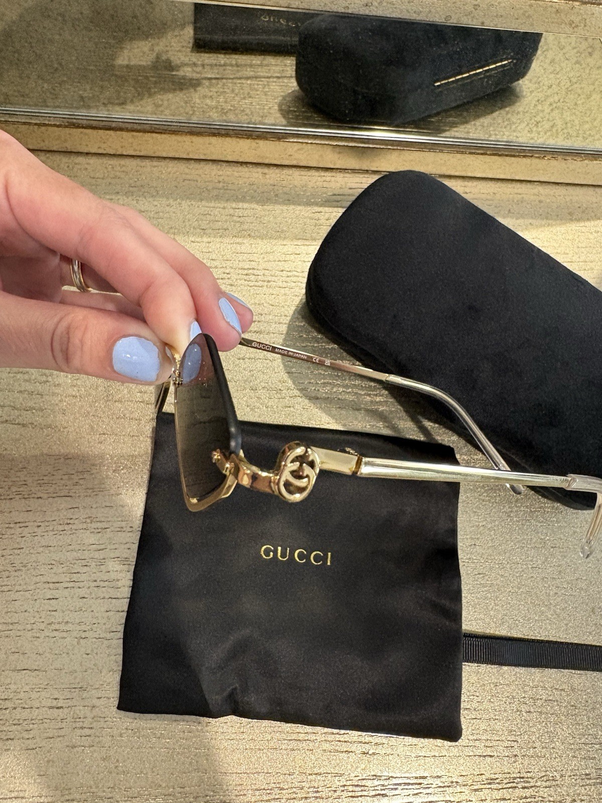 Gucci Eyewear Hexagon Frame Gold Tone Sunglasses Unisex GG Emblem