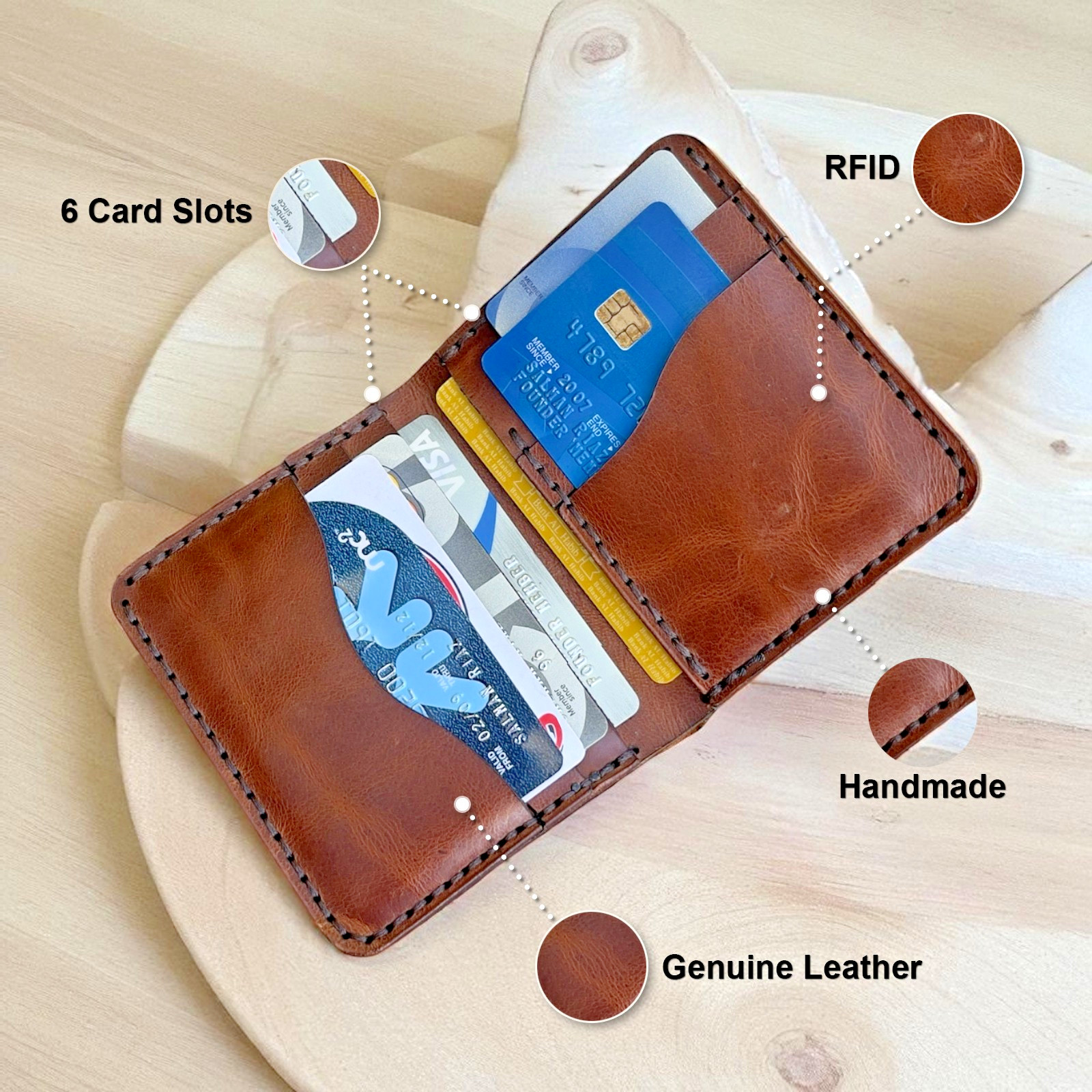 Men’s Leather Slim Card Holder Bifold RFID Blocking Vintage Handmade Wallet Gift