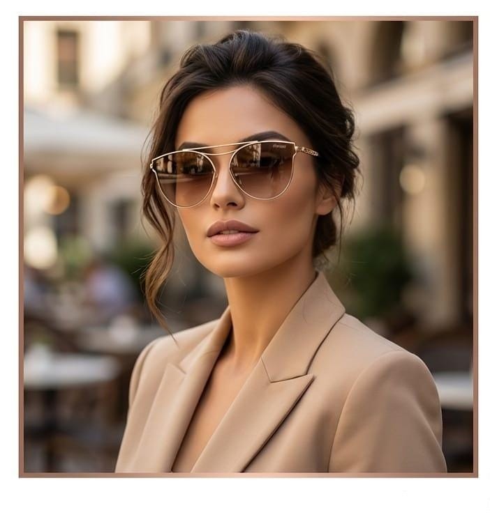 Trendy Cat Eye Aviator Sunglasses UV400 Unisex Gold Metal Frame Brown Len Unisex