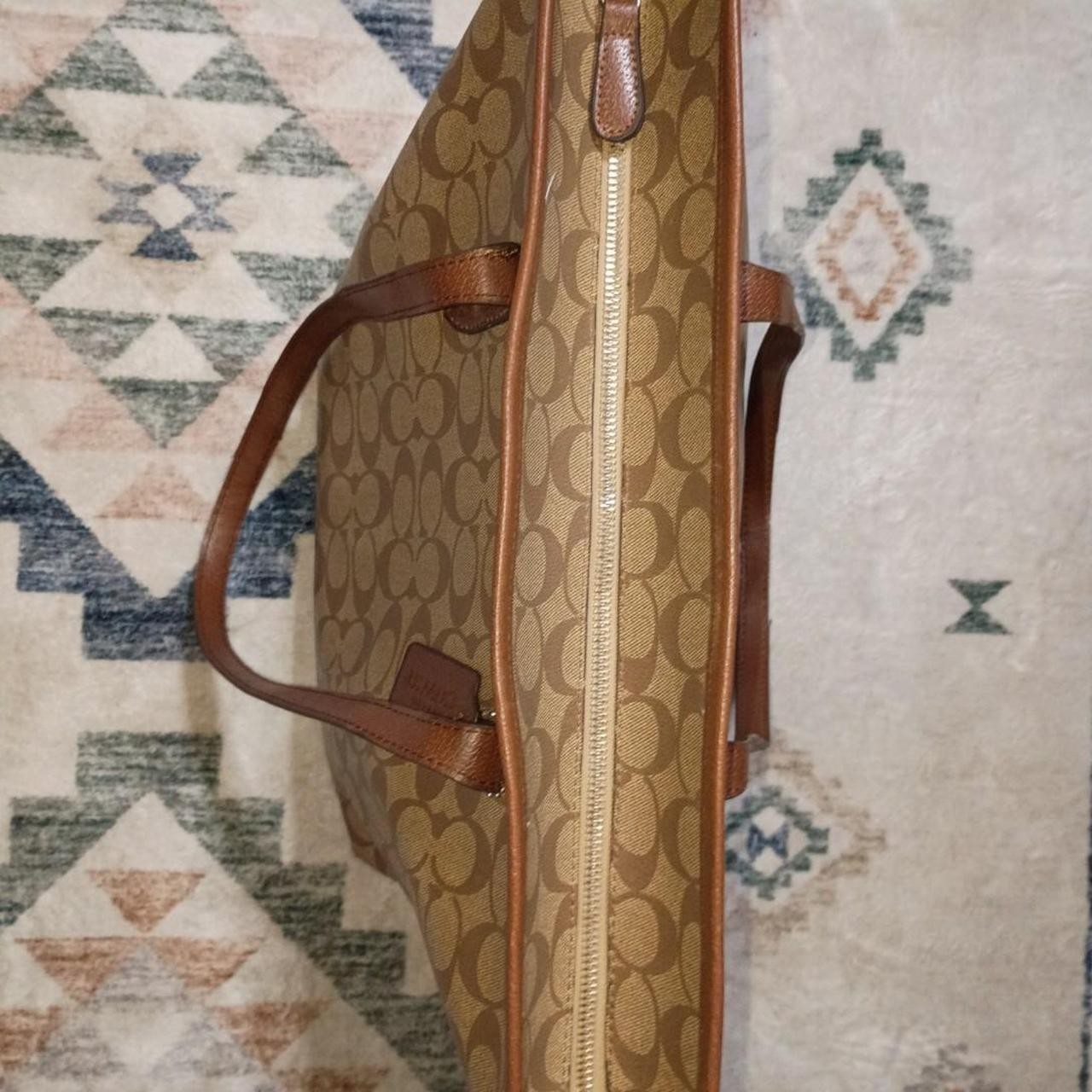 Coach Signature Monogram Tote Zip Top Leather Straps Large Pockets Charm