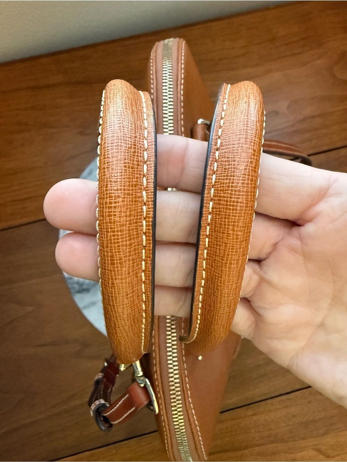 Dooney and Bourke Domed Brown Satchel Zip Around Top Handle Shoulder Bag