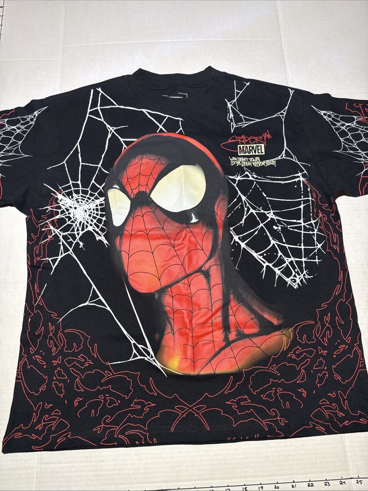 Marvel Comics “Spider-Man” Men’s Size Large AOP Graphic Crewneck T-Shirt, New🔥