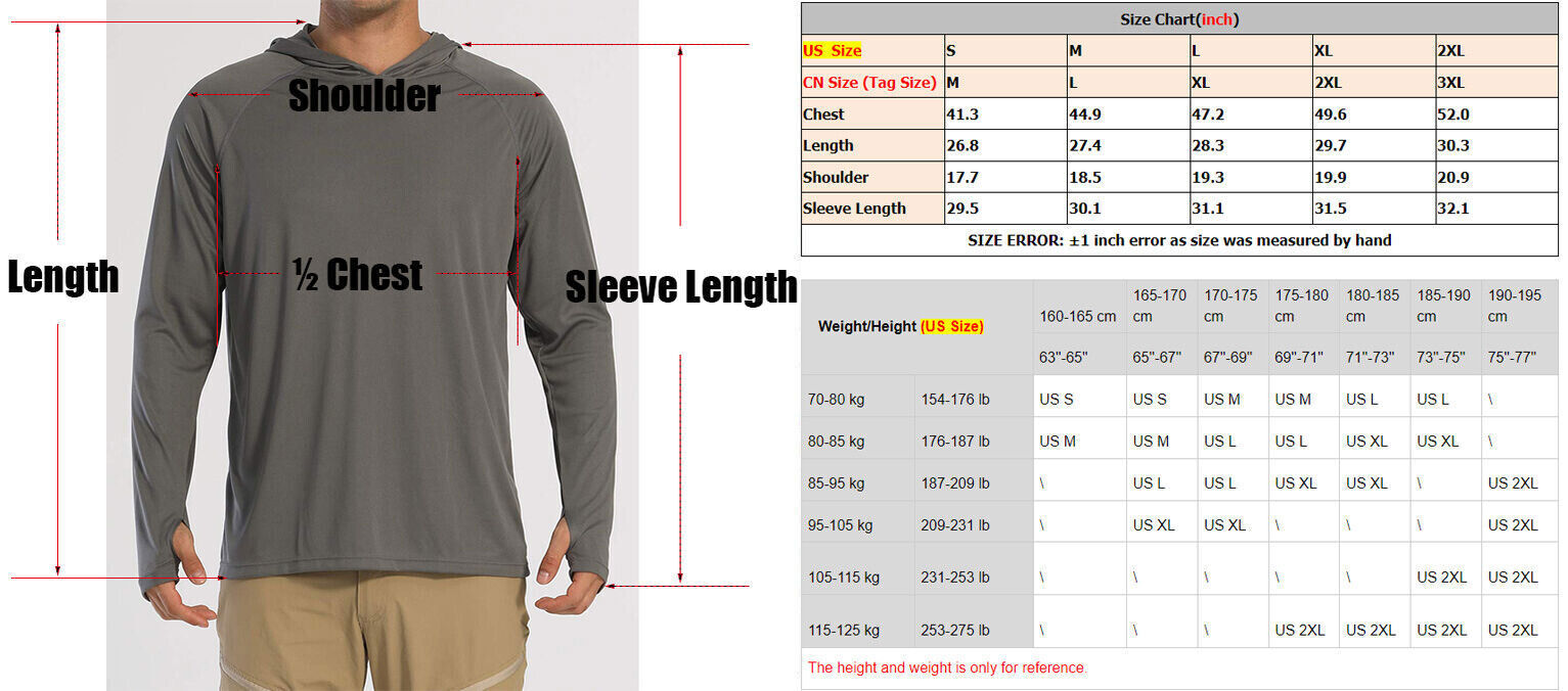 Men’s UPF 50+ Sun Protection Hoodie Shirts Long Sleeve Fishing Shirts Outdoor