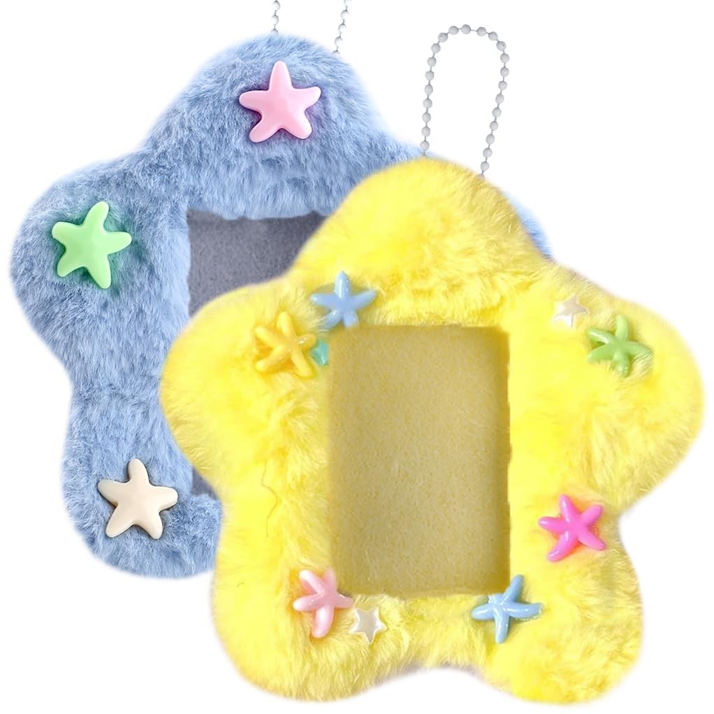 2 Pcs Star Photocard Holder Cute Plush Keychain Pendant 3 Inch Photo Card Hol…