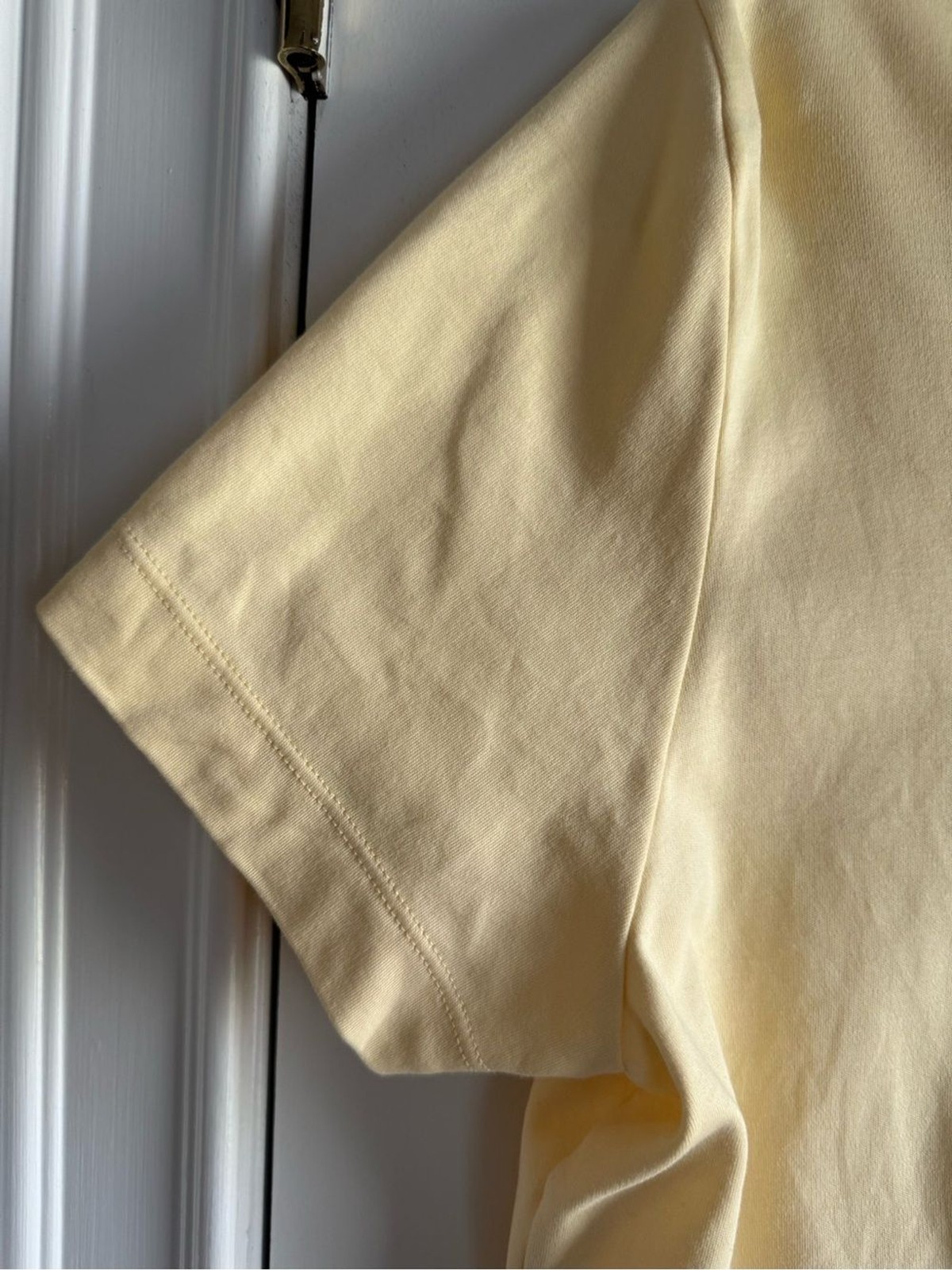 Women’s L.L. Bean Pale Yellow Button-Front V-Neck Top, 100% Cotton, Large, EUC
