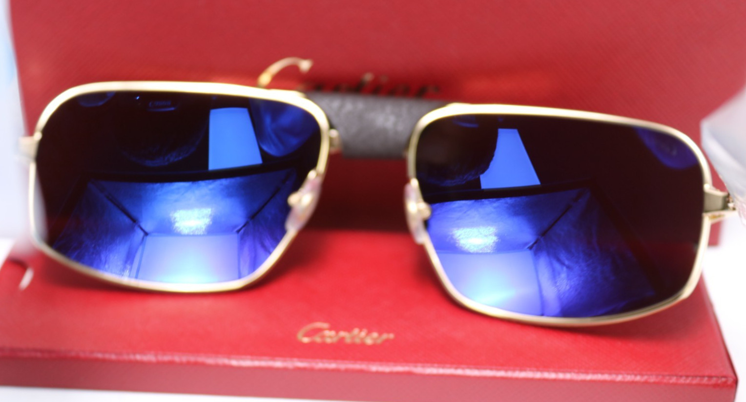 Cartier Santos CT0193S 002 Gold Green Polarized 60mm Square Sunglasses – NEW!