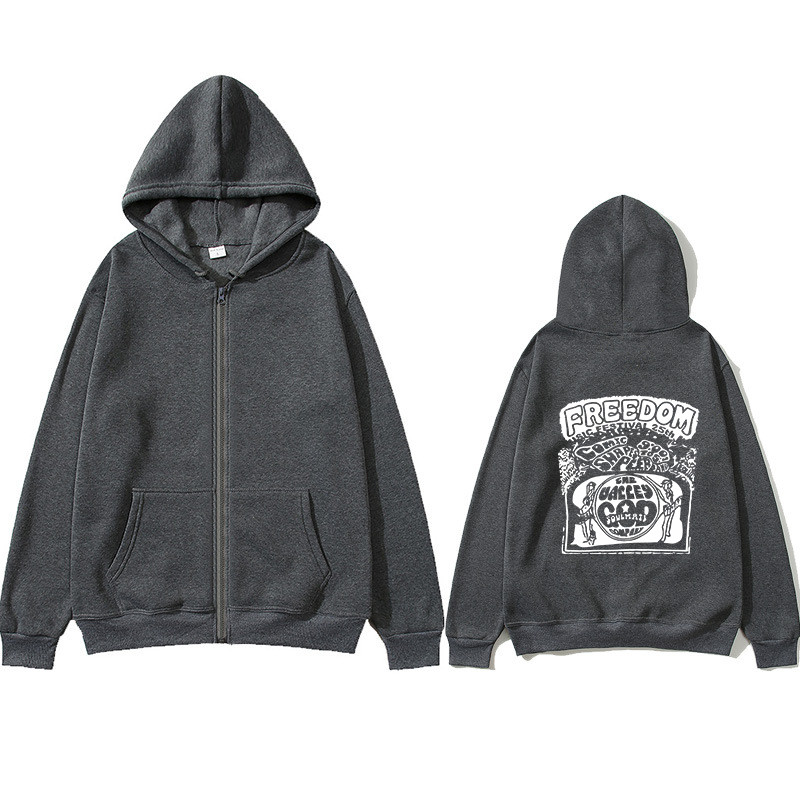 Grey Zipped Hooded Cosplay Sweatshirt Unisex Casual Hoodie Jacket