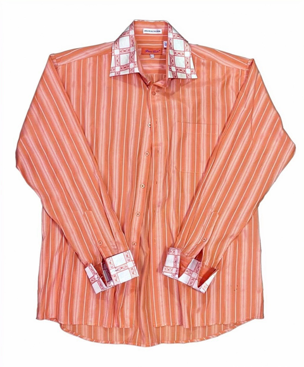 Bruno Conte Single Needle Tailoring Orange Pinstripe Dress Shirt