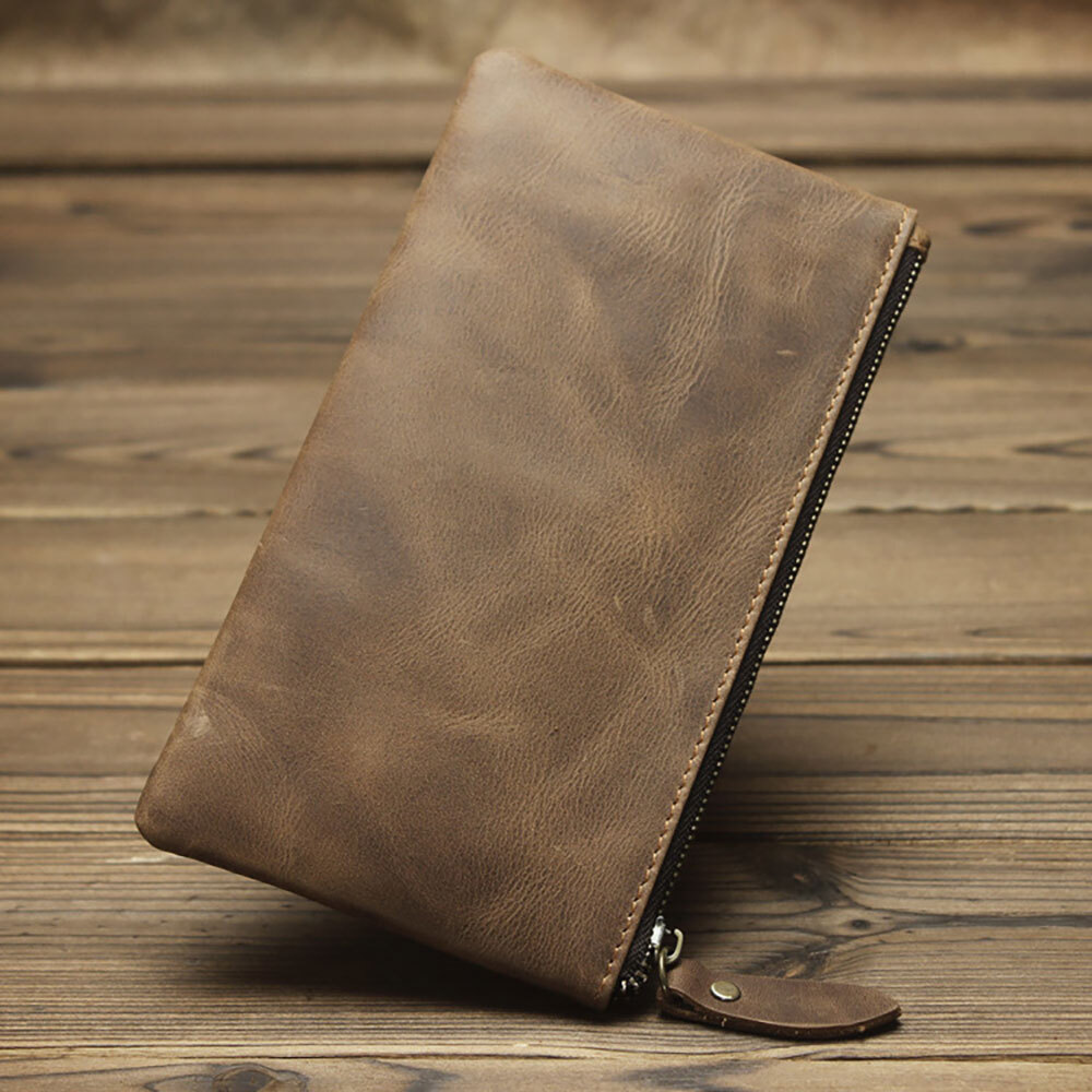 Leather Cash Long Wallet Envelope Zipper Pouch – Money Holder for Men & Women.