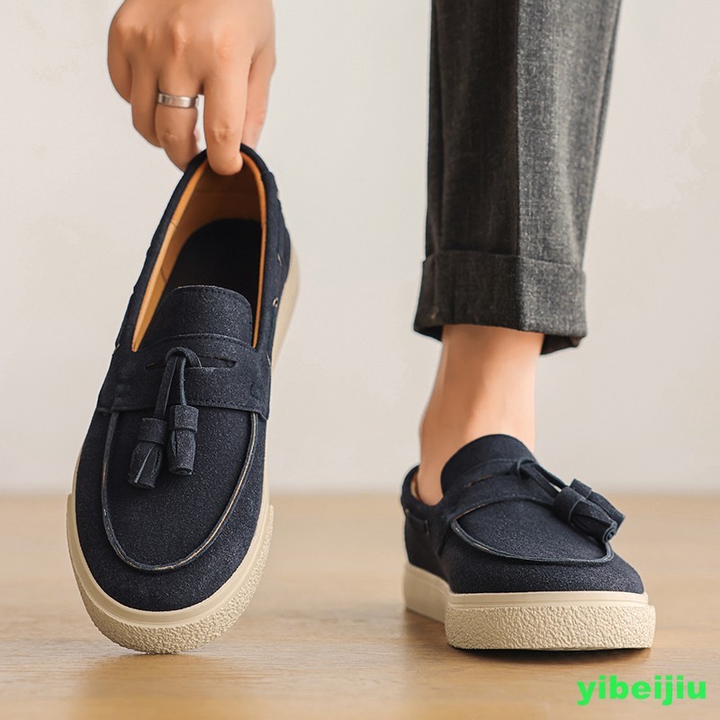Men’s Causal Loafers Skateboarding Dress Shoes Round Toe Flat Heels Pull On Man