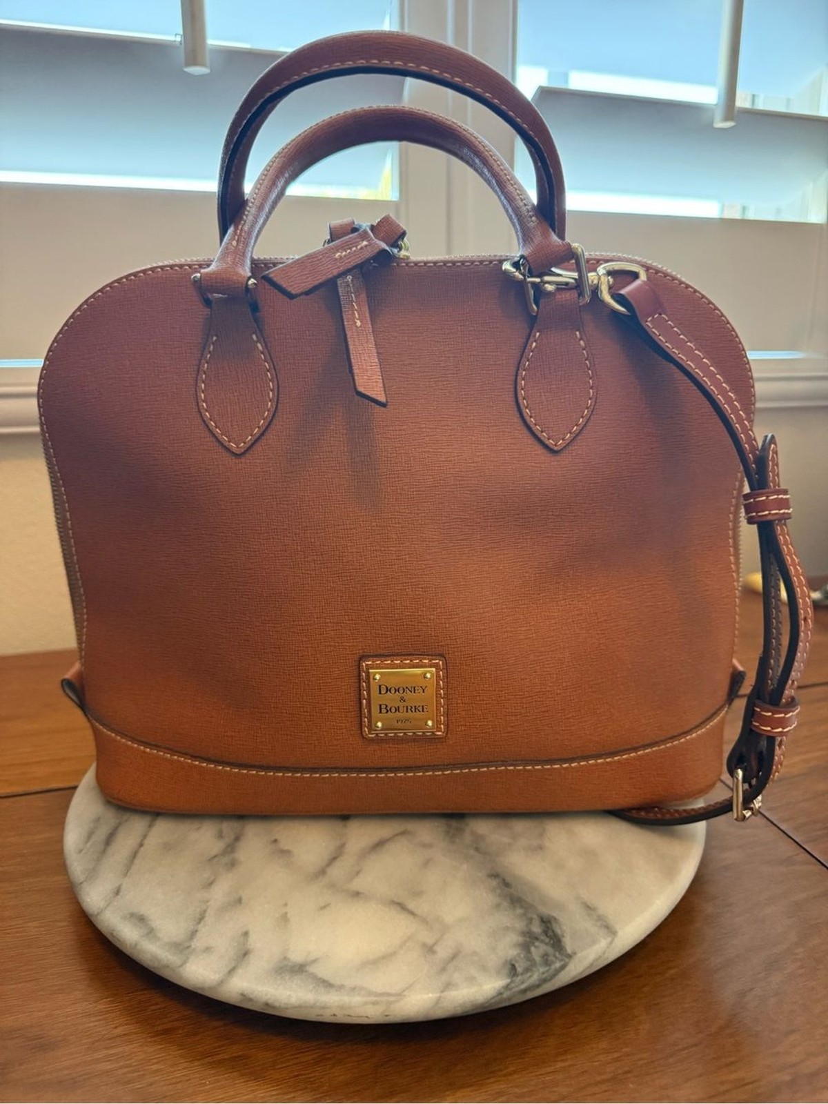 Dooney and Bourke Domed Brown Satchel Zip Around Top Handle Shoulder Bag