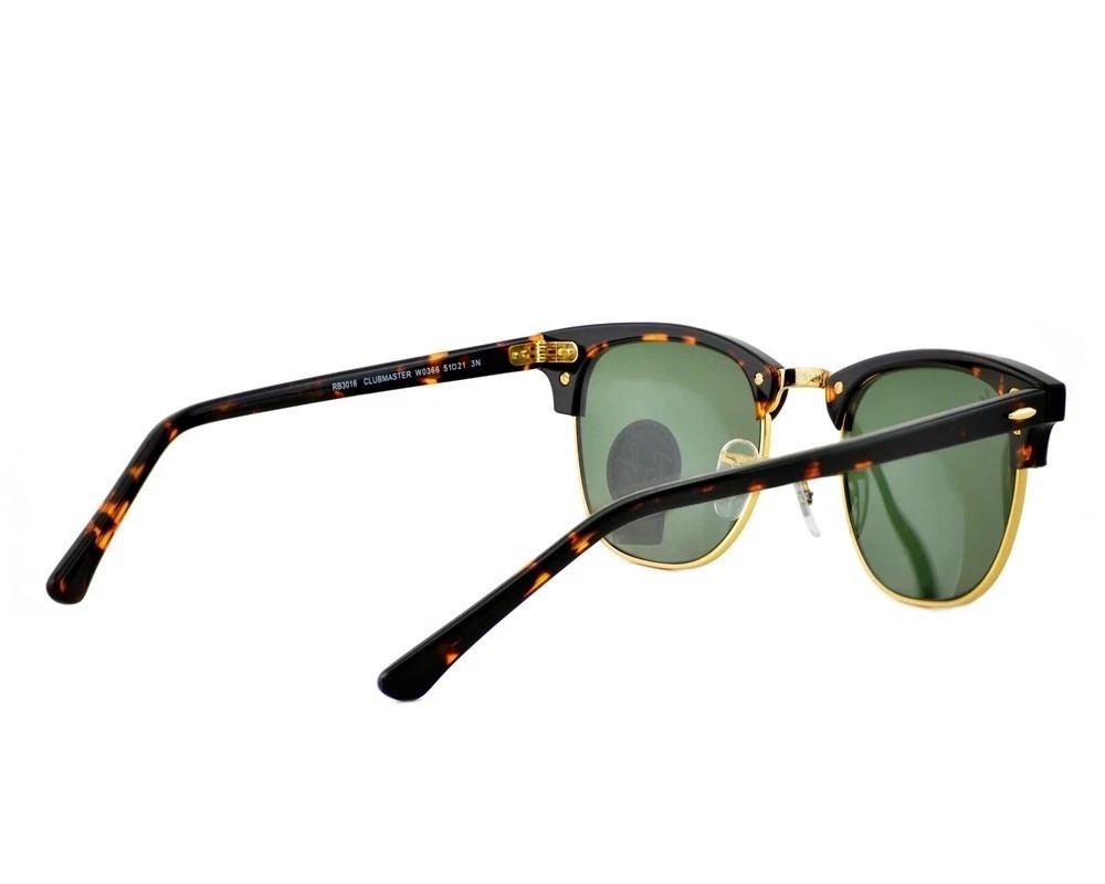 Ray-Ban Sunglasses RB3016 Clubmaster Classic Tortoise Frame Green Lenses 51mm