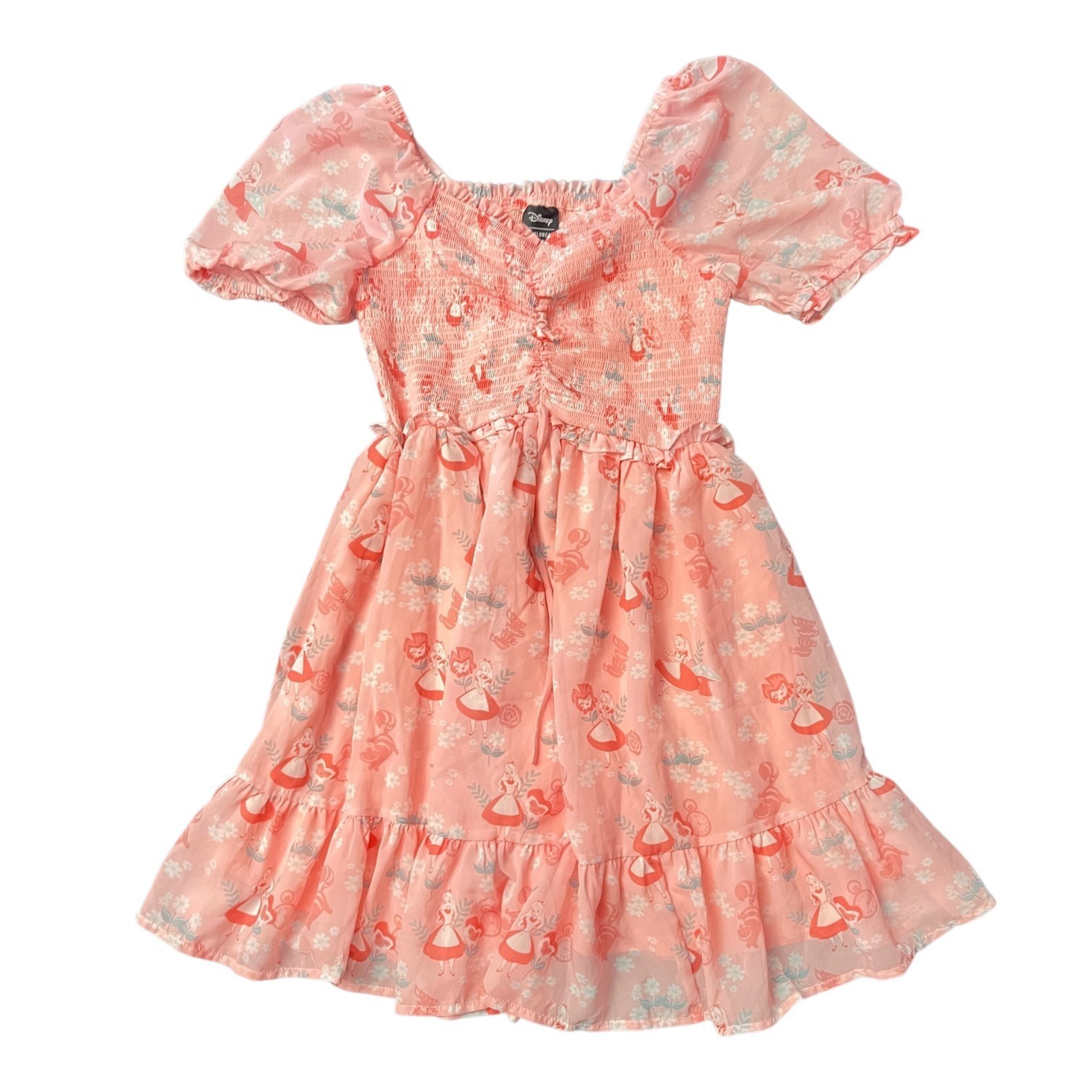 Disney Alice in Wonderland Pink Cinched Smock Dress Size Large
