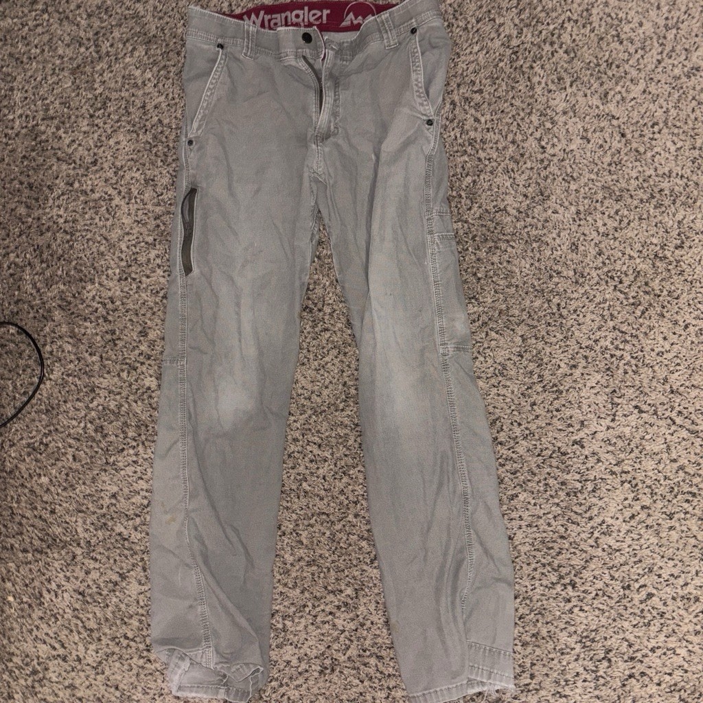 Wrangler Outdoor Men’s Gray Canvas Cargo Pants Straight Leg Pockets Waist 32