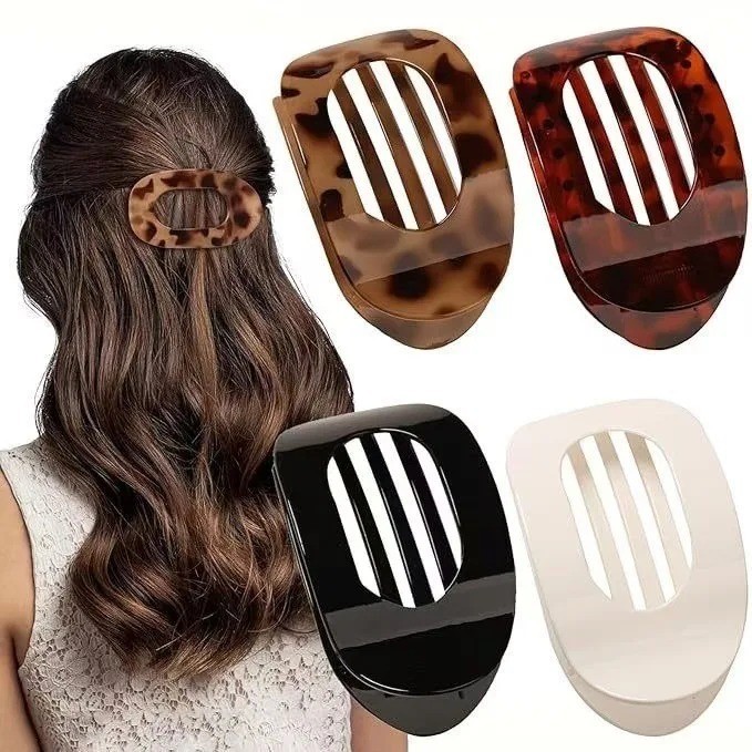 Matte Curved Hair Barrettes 4 Pack Oval Flat Clips for Women Girls Hair