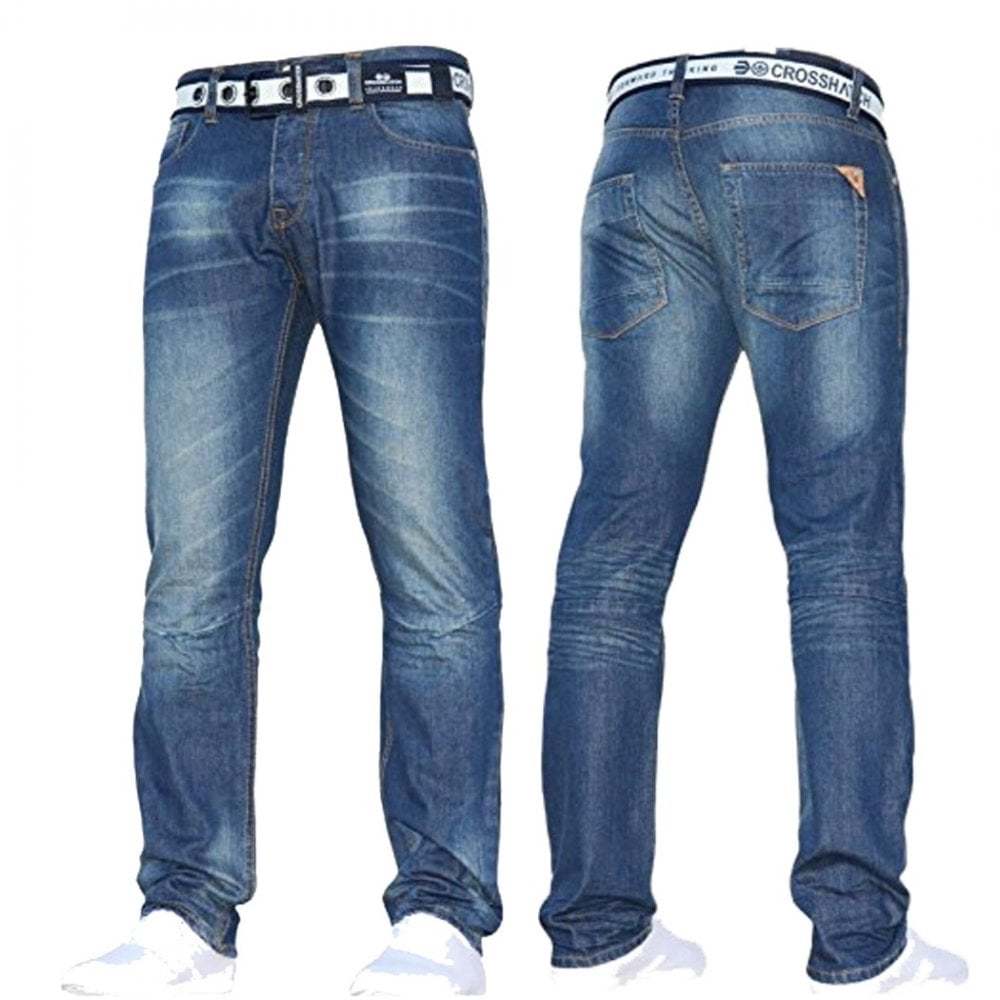 NEW MENS CROSSHATCH STRAIGHT LEG DARK BLUE JEANS SMALL TO KING SIZE BNWT
