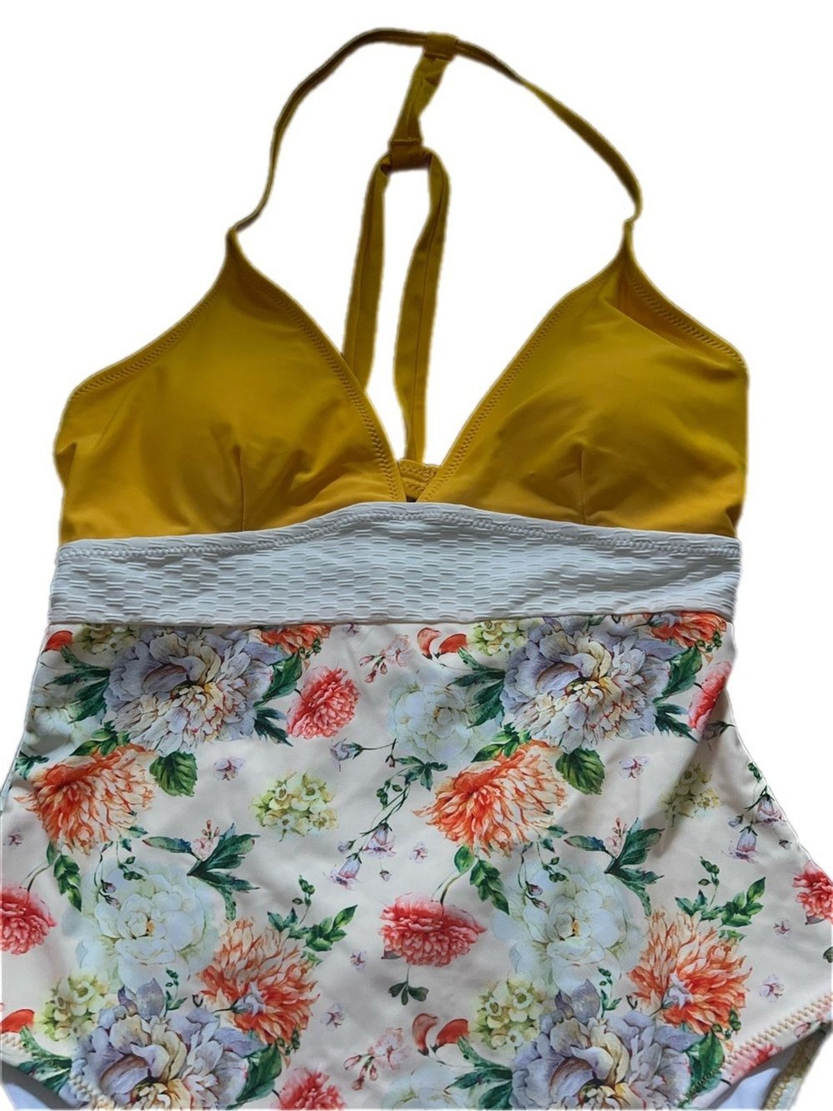 Cupshe Mustard Yellow Textured Waistband Pomegranate Floral One-Piece Swimsuit