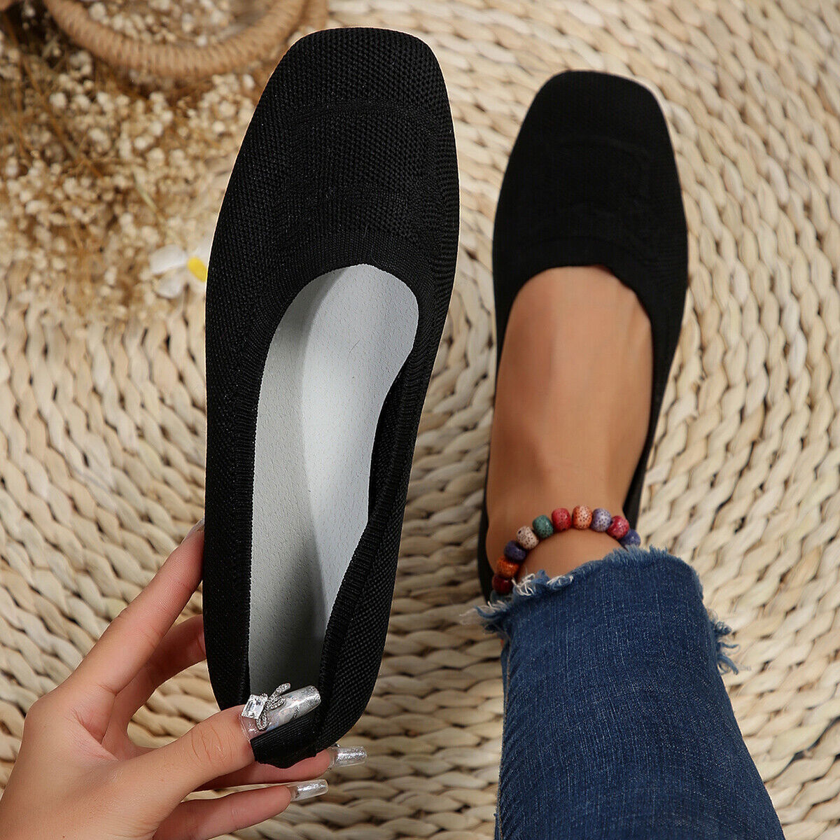 Women’s Ballet Flats Shoes Comfortable Soft Casual Slip on Dress Shoes Square