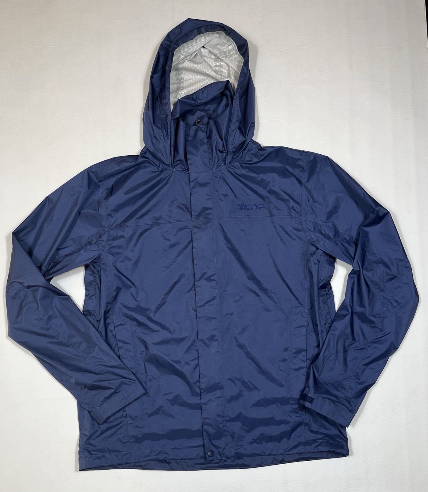 Marmot PreCip Eco Rain Jacket Mens Large Blue Hooded Hiking Shell