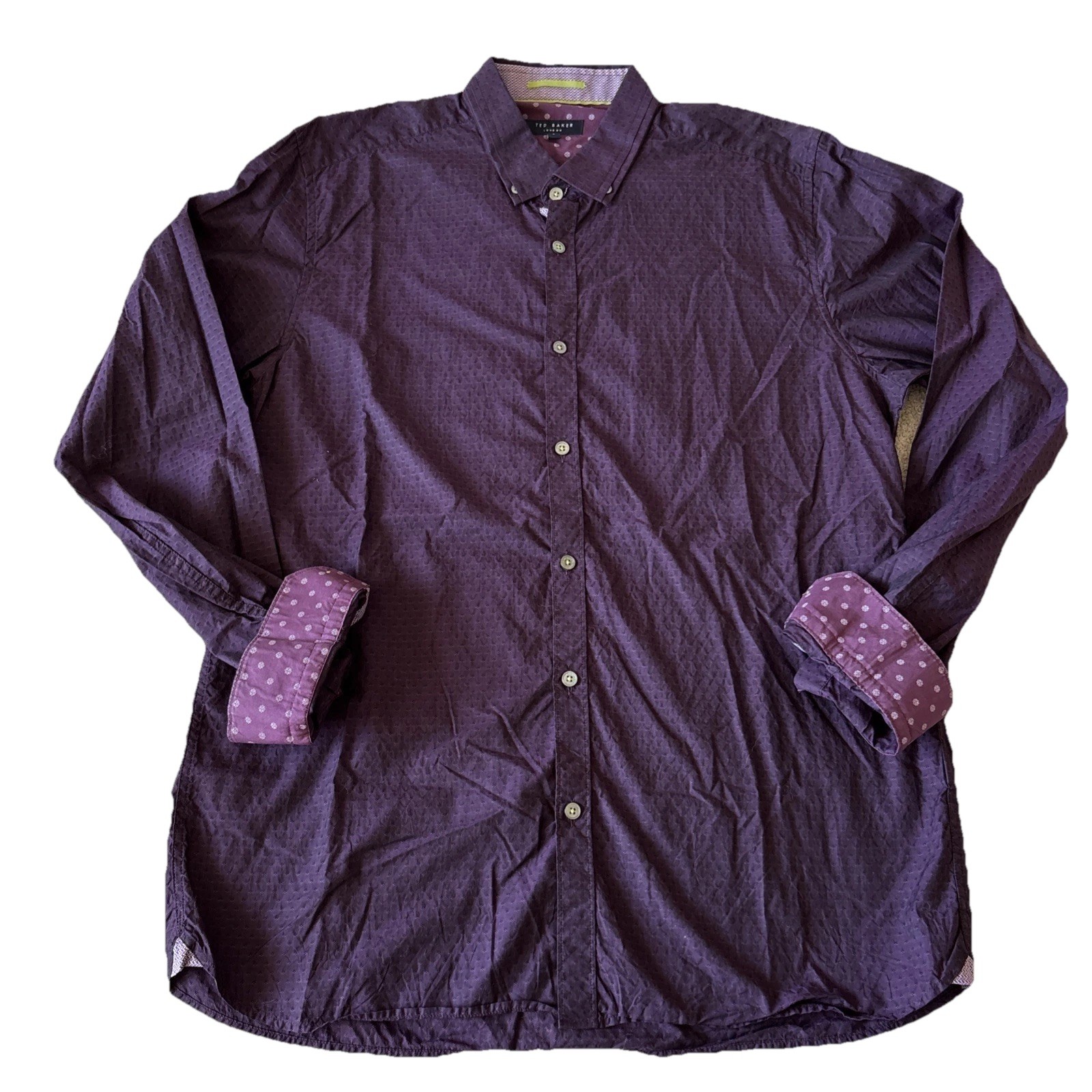 Ted Baker London Flip Cuff Button Up Dress Shirt Mens XL Sz 5 Purple Textured