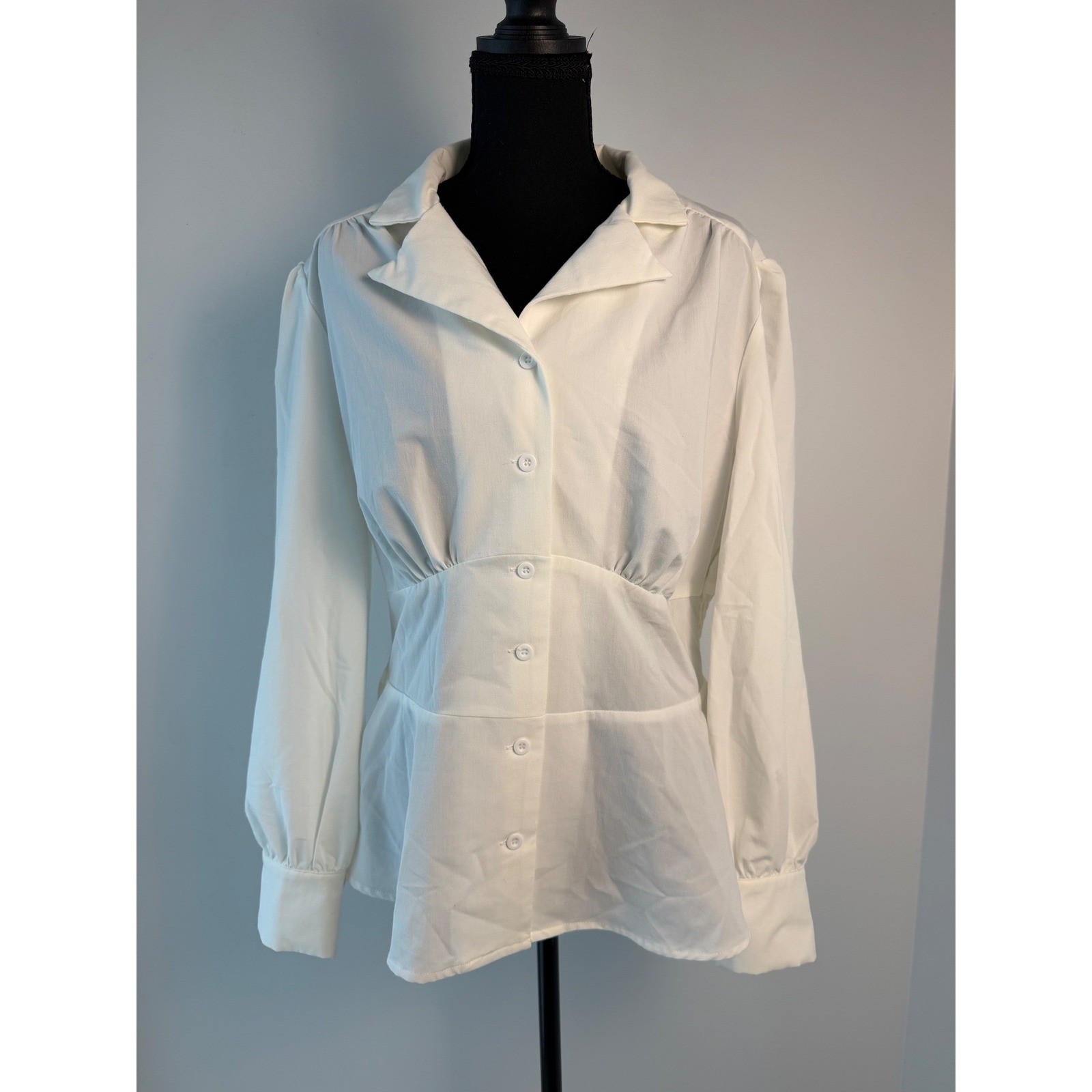 Cottagecore Regencycore Prairie Milkmaid White Peplum Smocked Waist Blouse L
