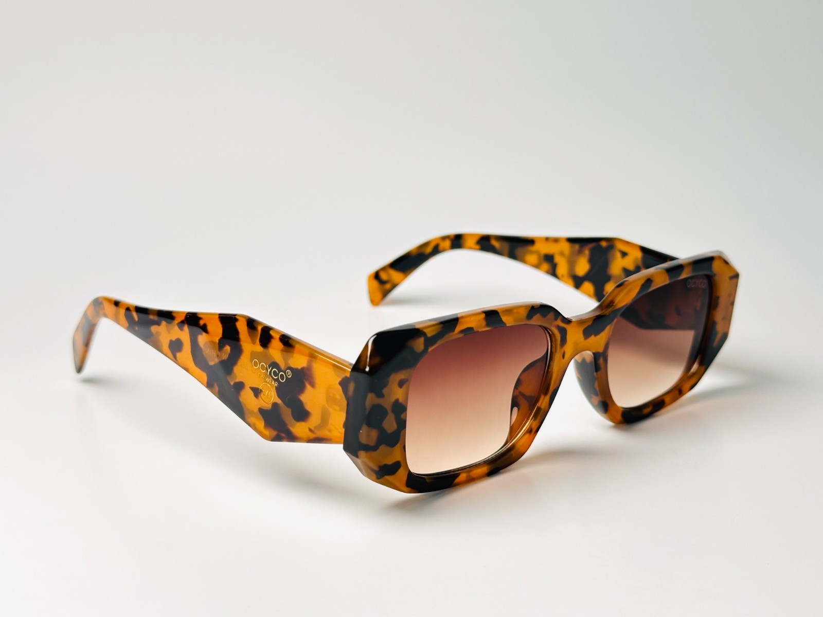 Vintage Tortoise Sunglasses Brown Lens Retro Rectangle Shades Y2K Eyewear Chunky