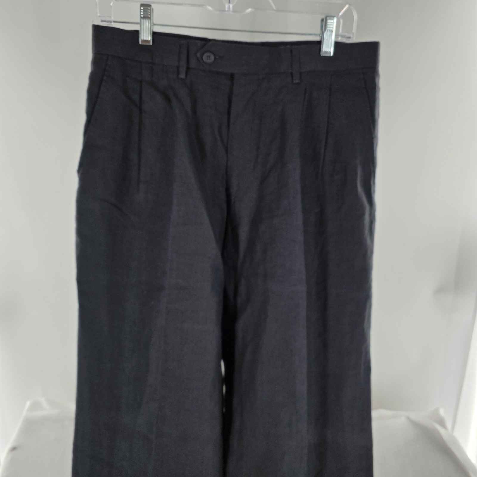 e-Luxe Evergreen Software mens Pleated LINEN Pants 32×30 New Black Portugal