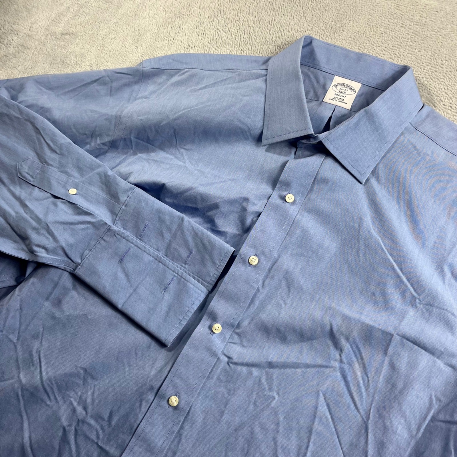 Brooks Brothers 1818 Regent Dress Shirt Mens 18 37 Blue Non-Iron French Cuff