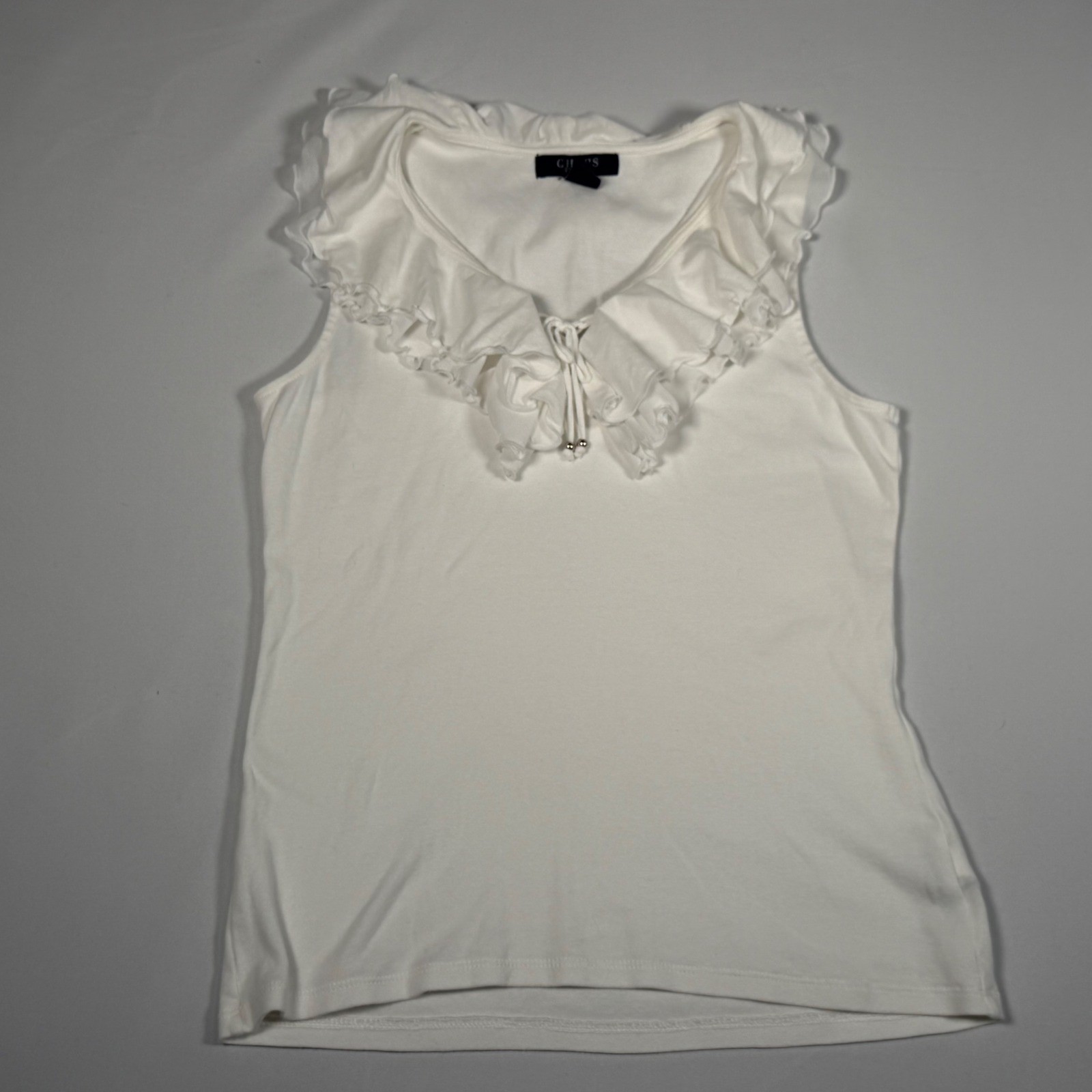 Chaps Tank Women’s XS White Ruffle V-Neck Sleeveless Cotton Cottagecore Coquette