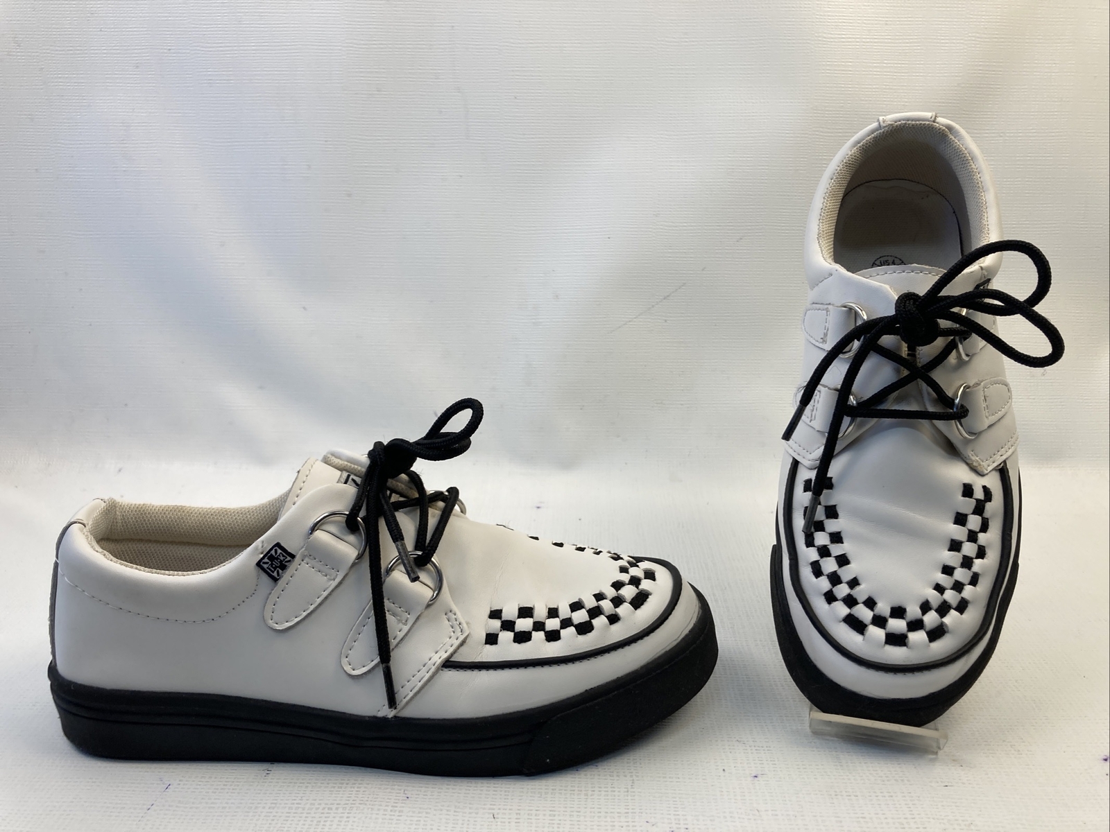 White W/ Black Leather Creepers US Men 4 Women-6 M T.U.K. EUC A6063/FM2047
