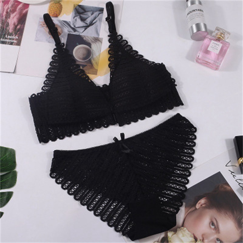Womens Bra Set Underwear Push up Front Button Triangle Cup Sexy Lace Summer