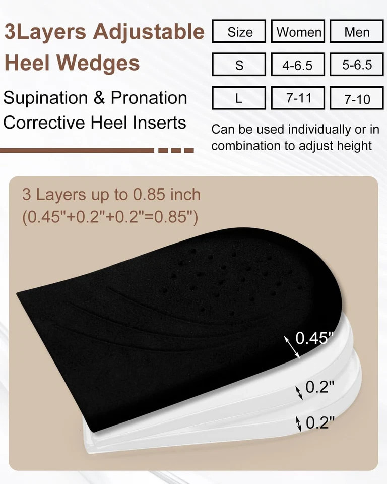 2 Pairs 3 Layer Corrective Insoles for Supination Overpronation Correction, Adhe