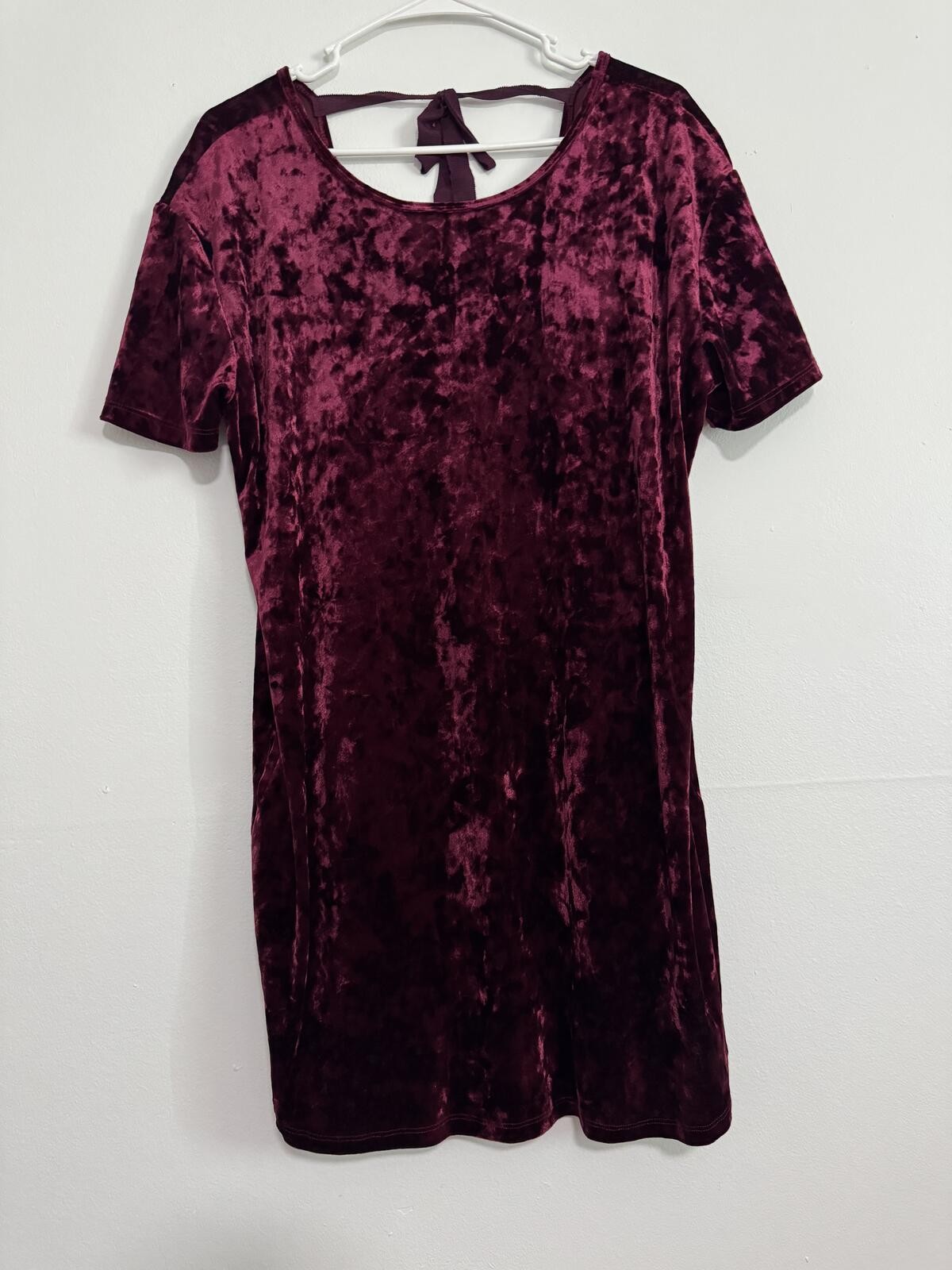Z Supply Burgundy Crushed Velvet Shift Dress Large Open Back Tie Soft Goth