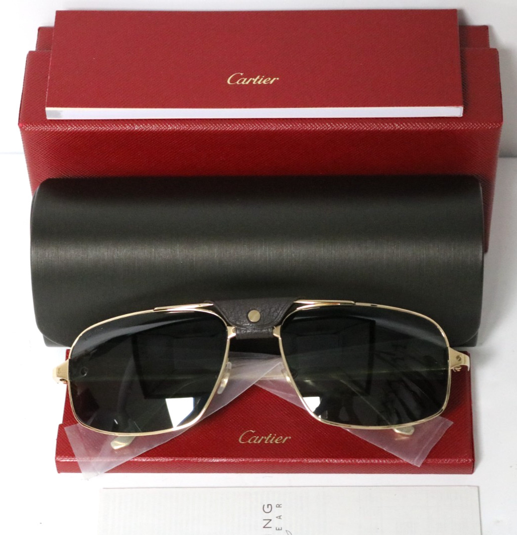 Cartier Santos CT0193S 002 Gold Green Polarized 60mm Square Sunglasses – NEW!