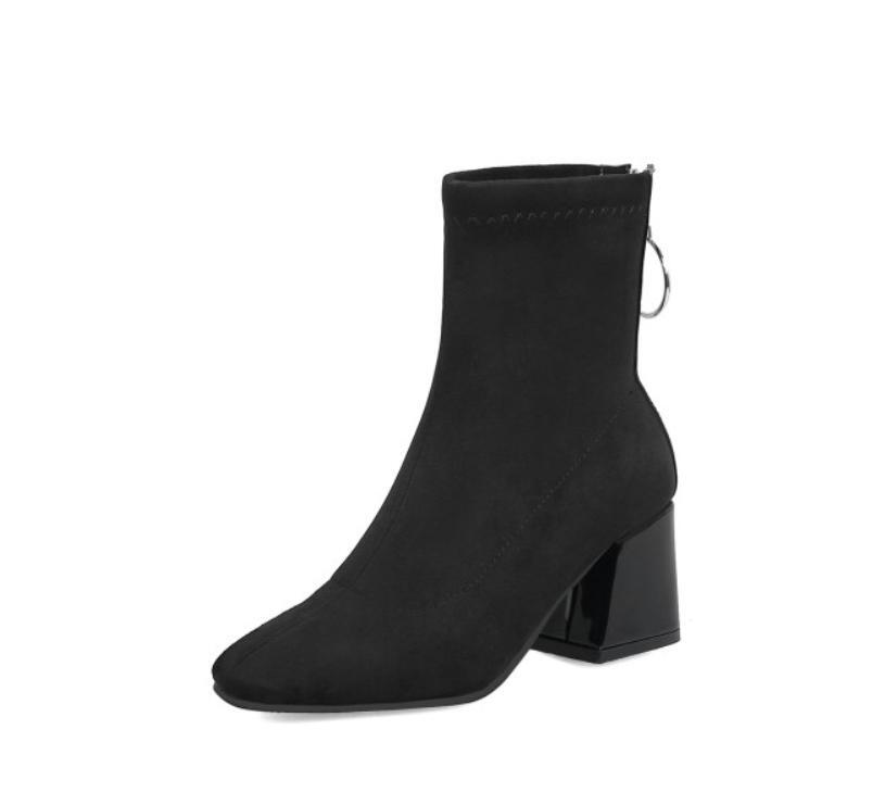 Women’s Suede Square Toe Ankle Boots Chunky Heels Back Zipper Shoes Oversize