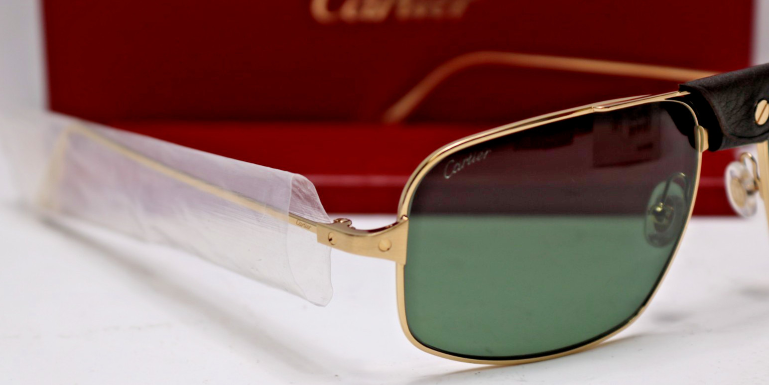 Cartier Santos CT0193S 002 Gold Green Polarized 60mm Square Sunglasses – NEW!