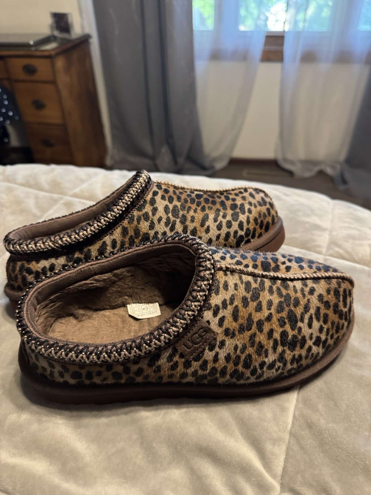 UGG Ansley Leopard Animal Print Suede Lined Slip-On Slippers Womens 8