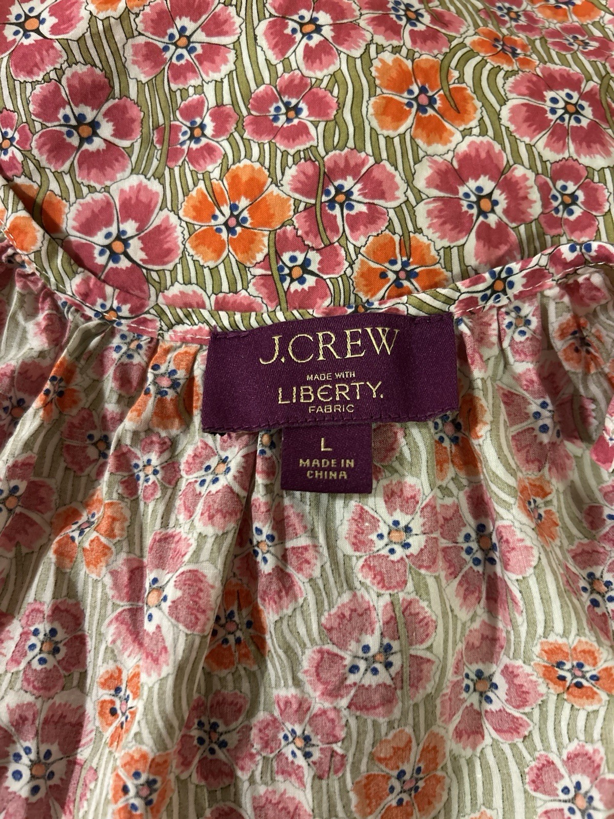 J.CREW Liberty Fabric Floral 100% Cotton Scoop Neck Tie-Strap Cami, Size L