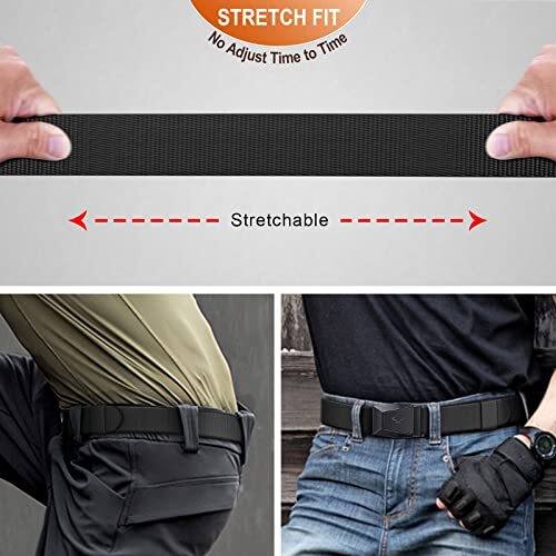 Heavy-Duty Mens Tactical Belt Adjustable Stretch Nylon with Quick-Release Buckle
