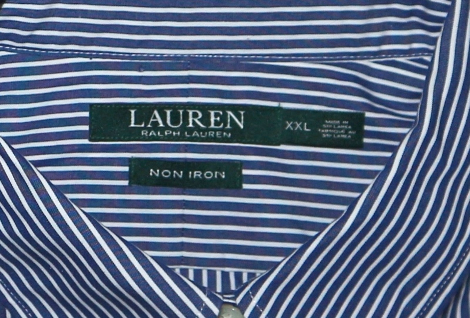 LAUREN RALPH LAUREN Blue Stripd No Iron Blse 50 In Chst 28 In Lng Sz XXL EXC