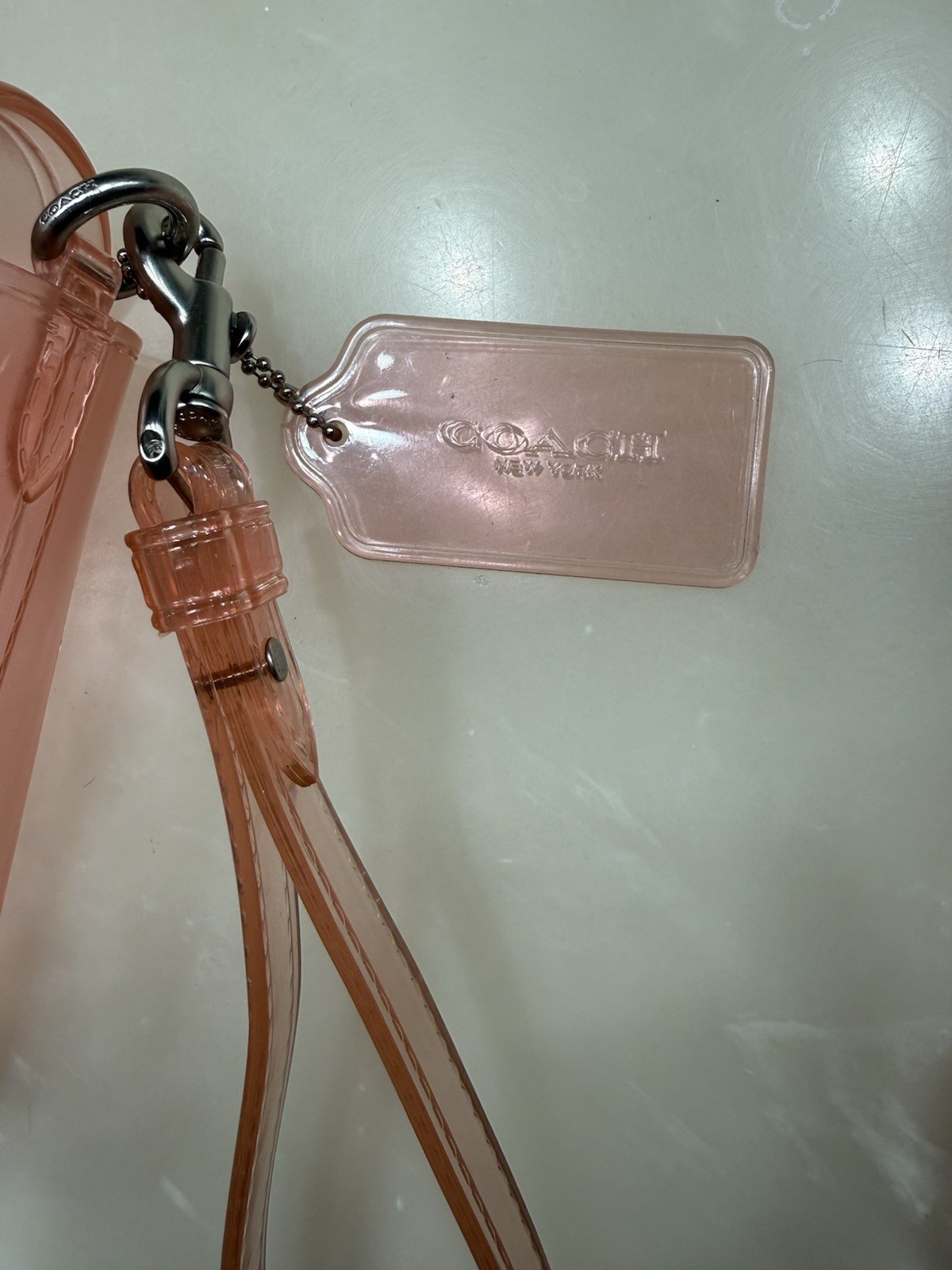 Coach Pink Jelly Crossbody Wristlet, Detachable Strap, Push Lock, Silver