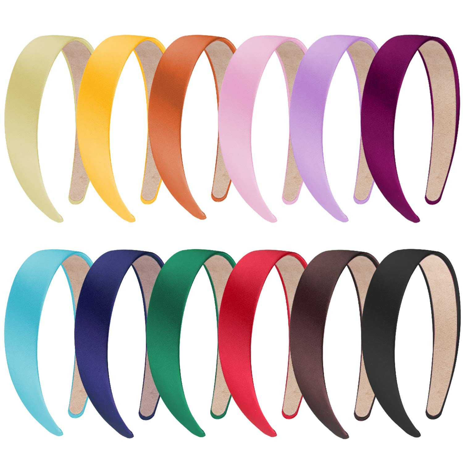 SIQUK 12 Pieces Satin Headbands 1 Inch Wide Non-Slip Headband Colorful Headbands