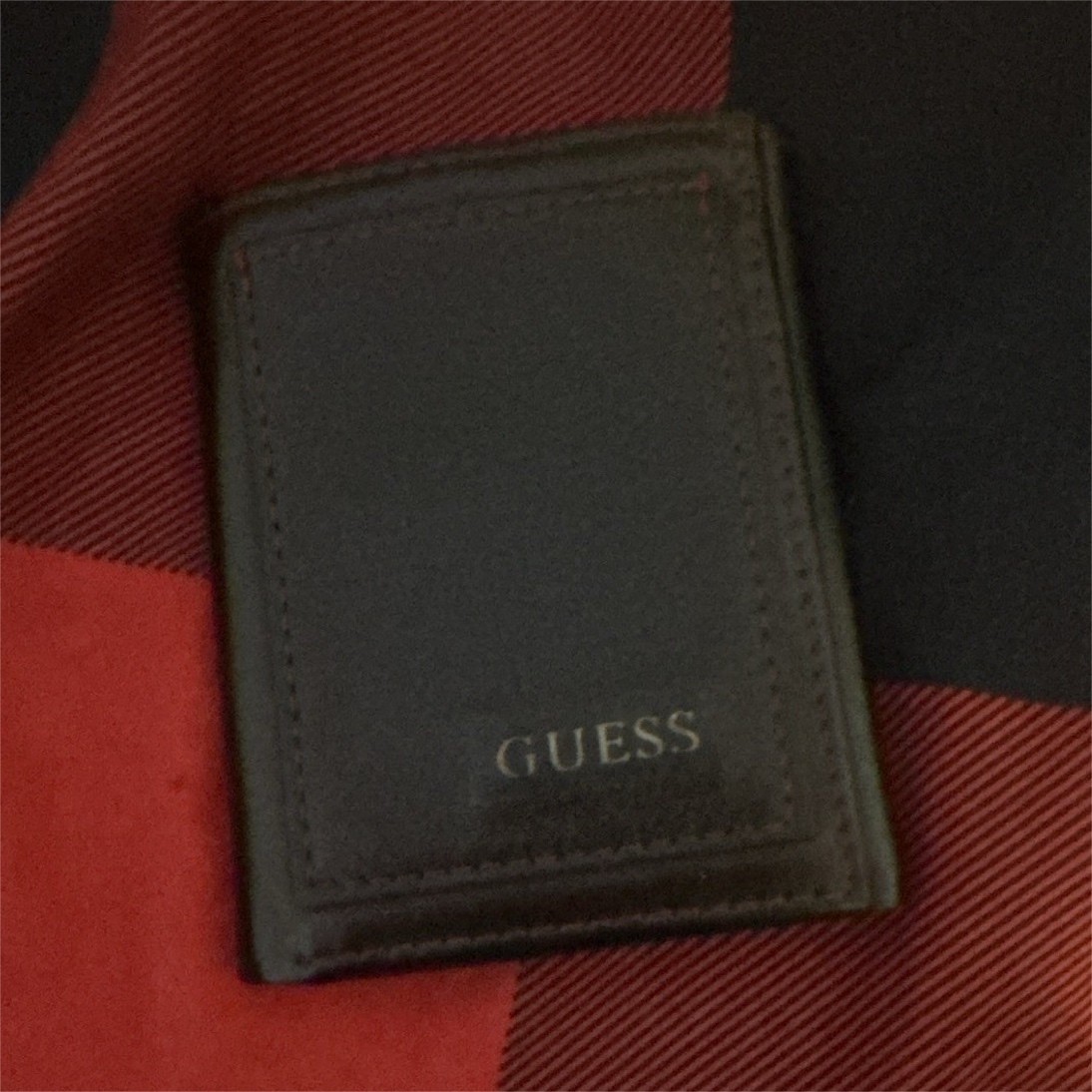 GUESS Men’s Black Trifold Wallet w/ Logo, ID Window & Credit Card Slots