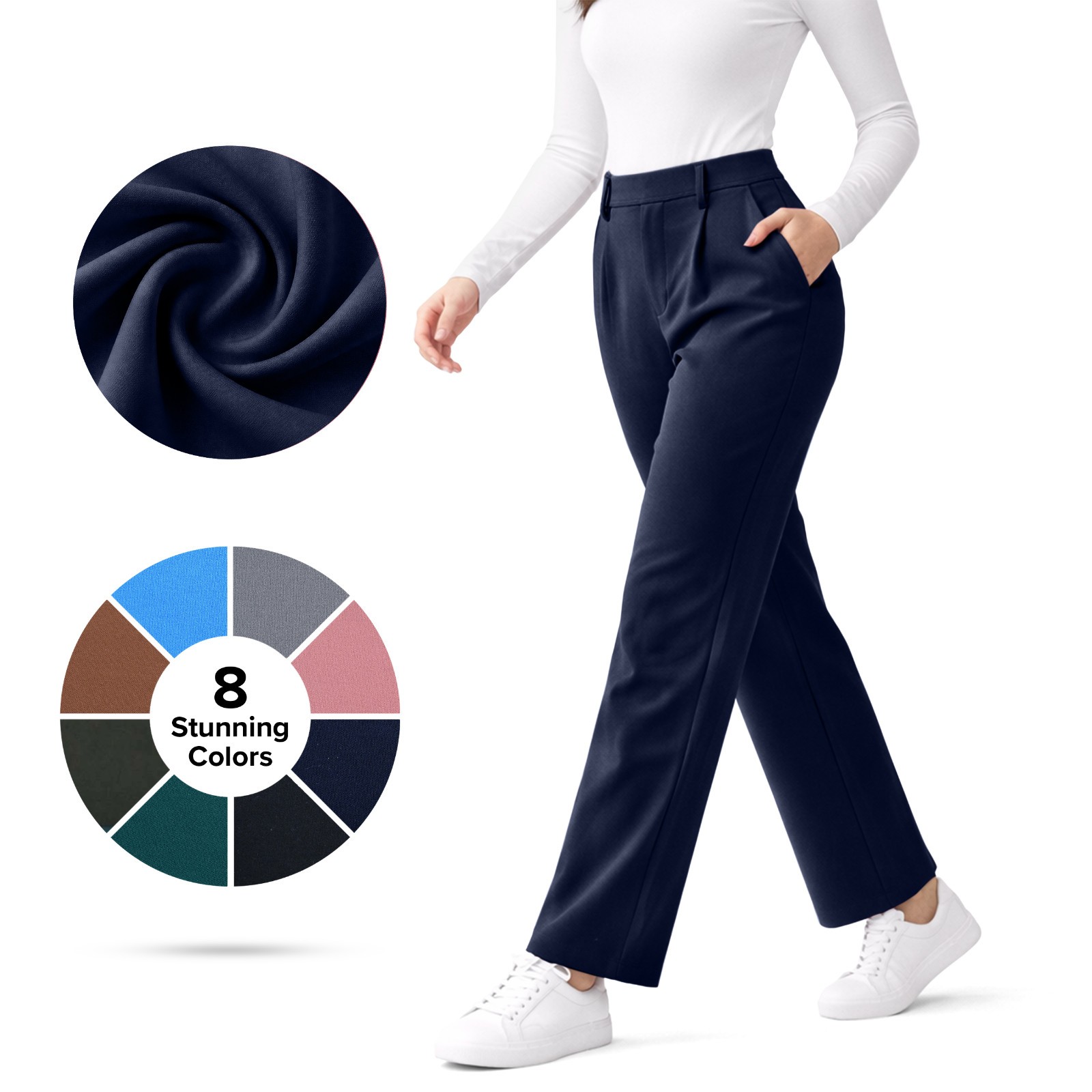 Women’s High Waist Stretch Work Pants Straight Leg Wrinkle Resistant Pockets