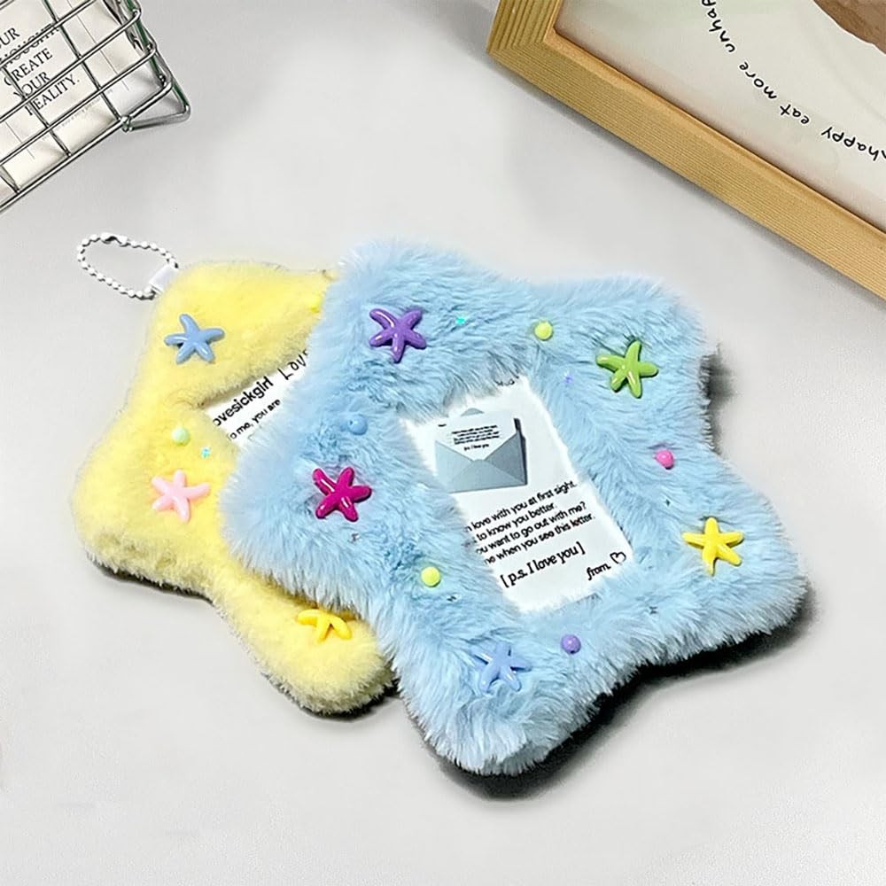 2 Pcs Star Photocard Holder Cute Plush Keychain Pendant 3 Inch Photo Card Hol…