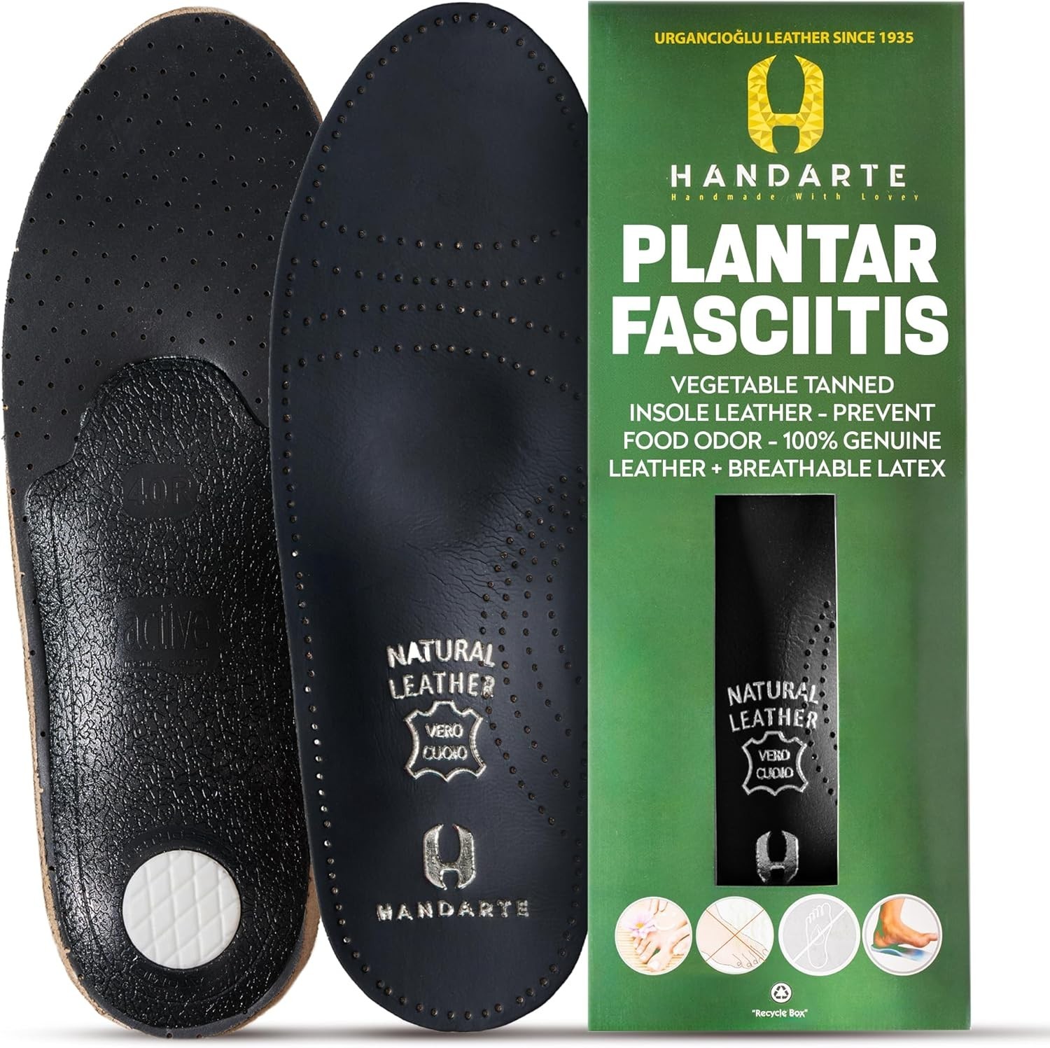 HANDARTE Leather Plantar Fasciitis Insoles | High Arch Support Inserts for Wo…