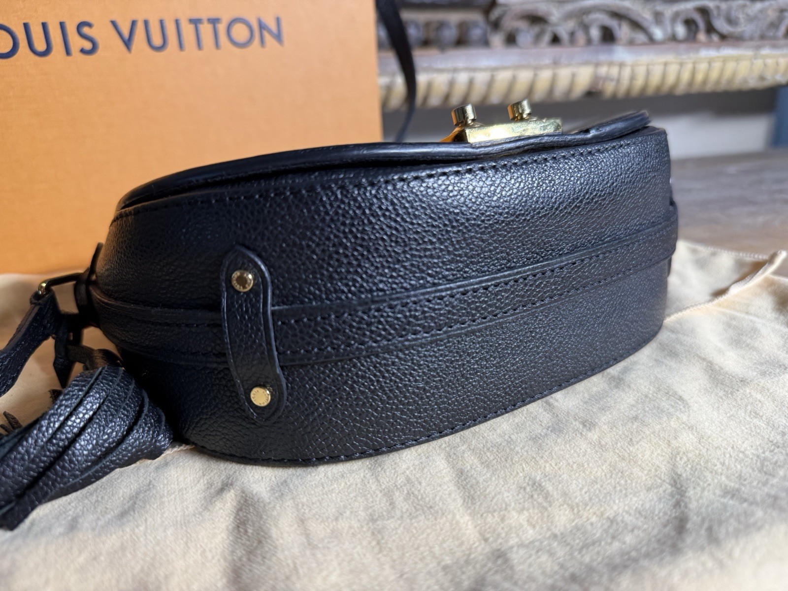 Louis Vuitton Black Monogram Embossed Crossbody Small Gold Hardware w/ Dust Bag
